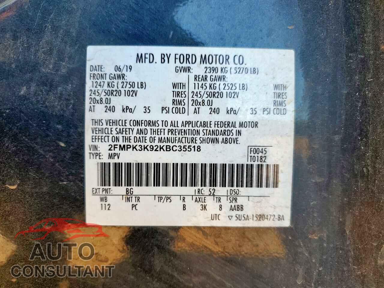 FORD EDGE 2019 - 2FMPK3K92KBC35518