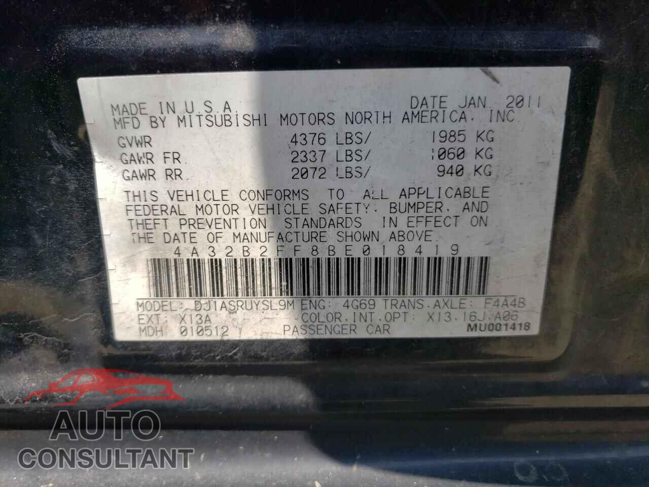 MITSUBISHI GALANT 2011 - 4A32B2FF8BE018419