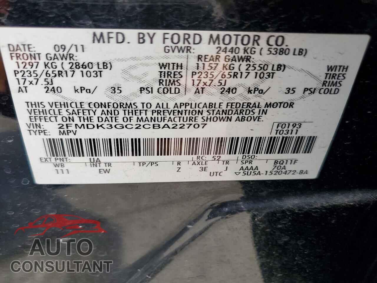 FORD EDGE 2012 - 2FMDK3GC2CBA22707
