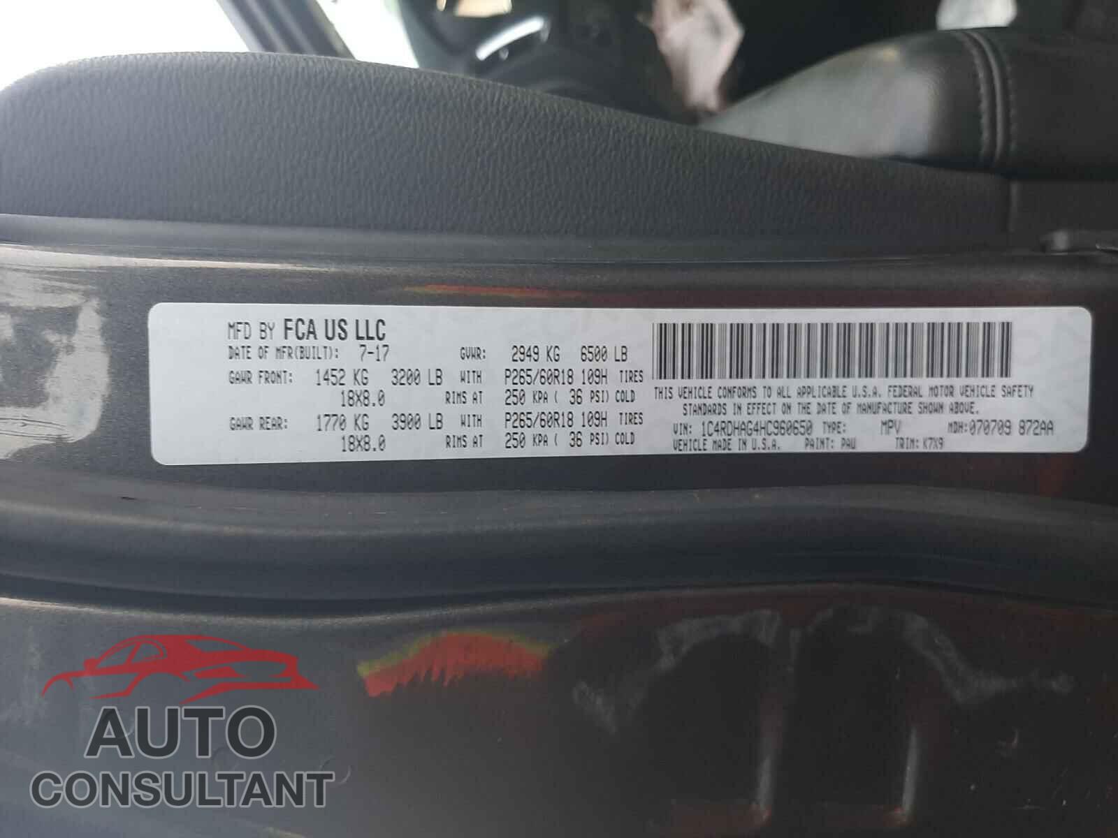 DODGE DURANGO 2017 - 1C4RDHAG4HC960650