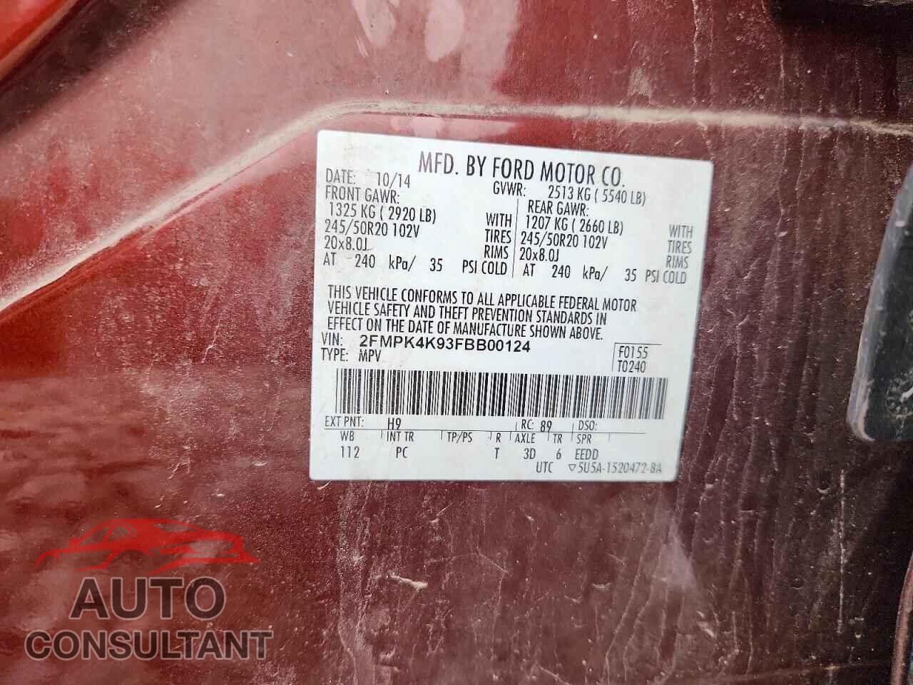 FORD EDGE 2015 - 2FMPK4K93FBB00124