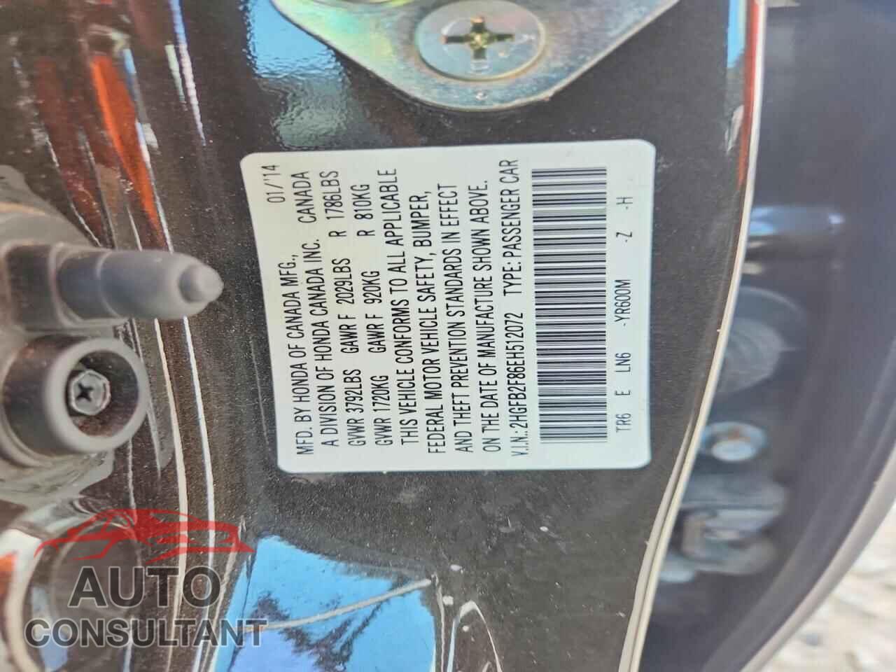 HONDA CIVIC 2014 - 2HGFB2F86EH512072