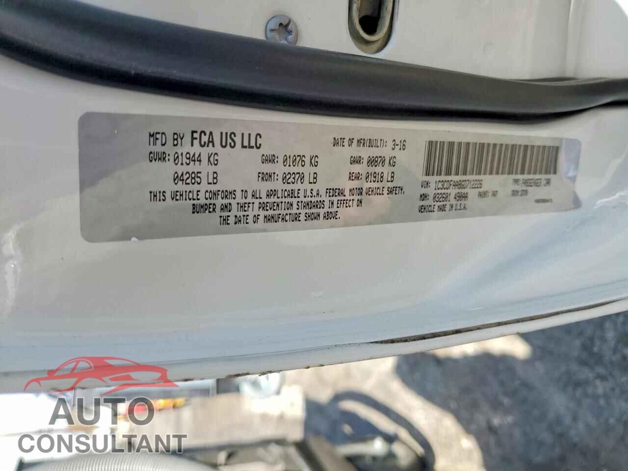 DODGE DART 2016 - 1C3CDFAA8GD712226