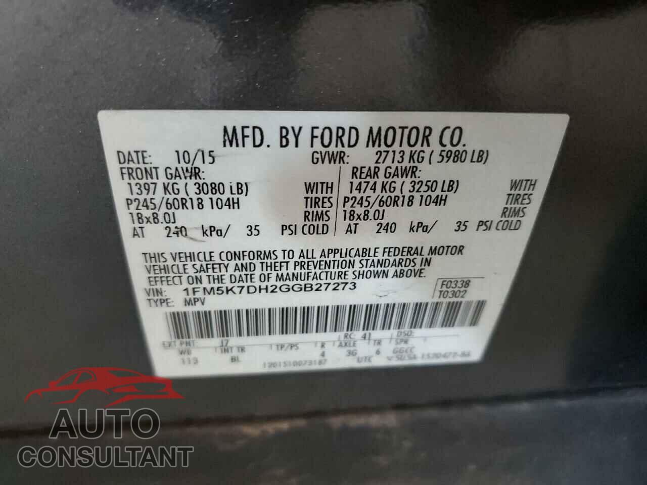FORD EXPLORER 2016 - 1FM5K7DH2GGB27273