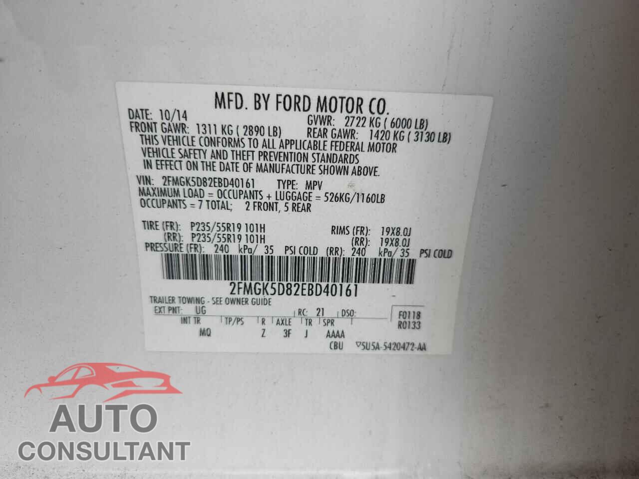 FORD FLEX 2014 - 2FMGK5D82EBD40161