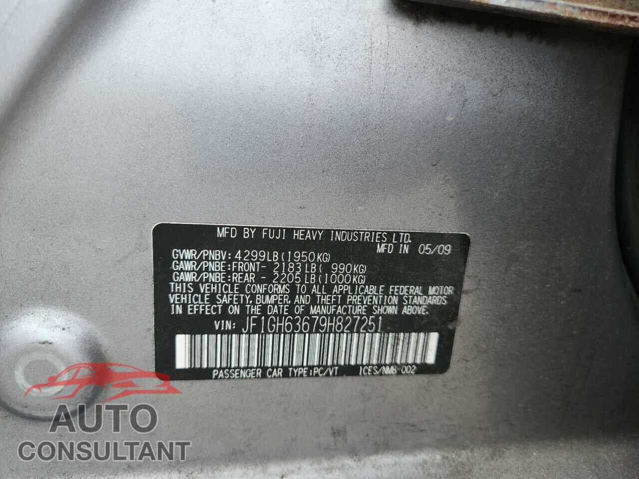 SUBARU IMPREZA 2009 - JF1GH63679H827251