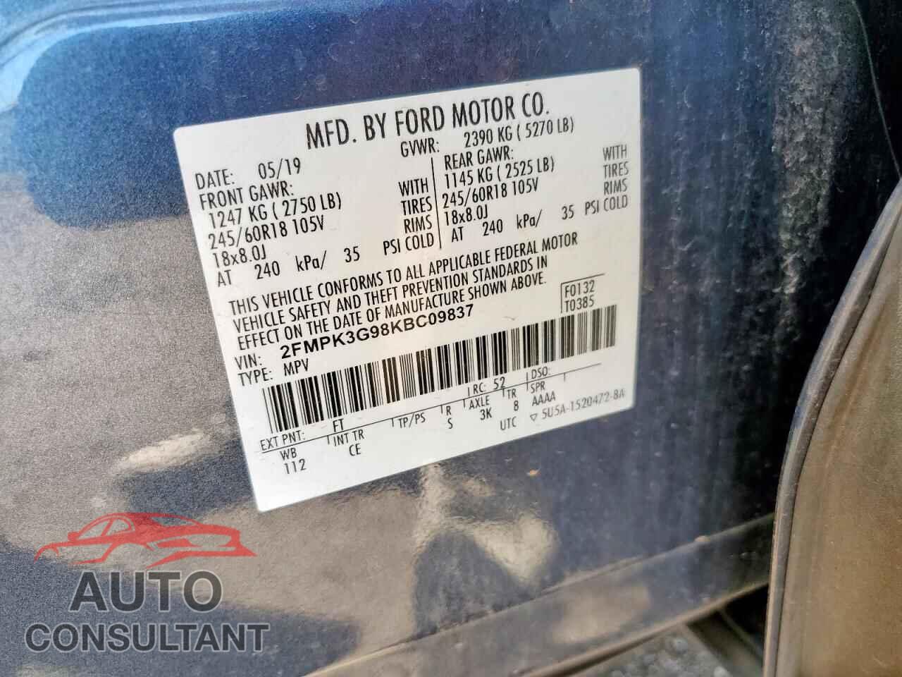 FORD EDGE 2019 - 2FMPK3G98KBC09837