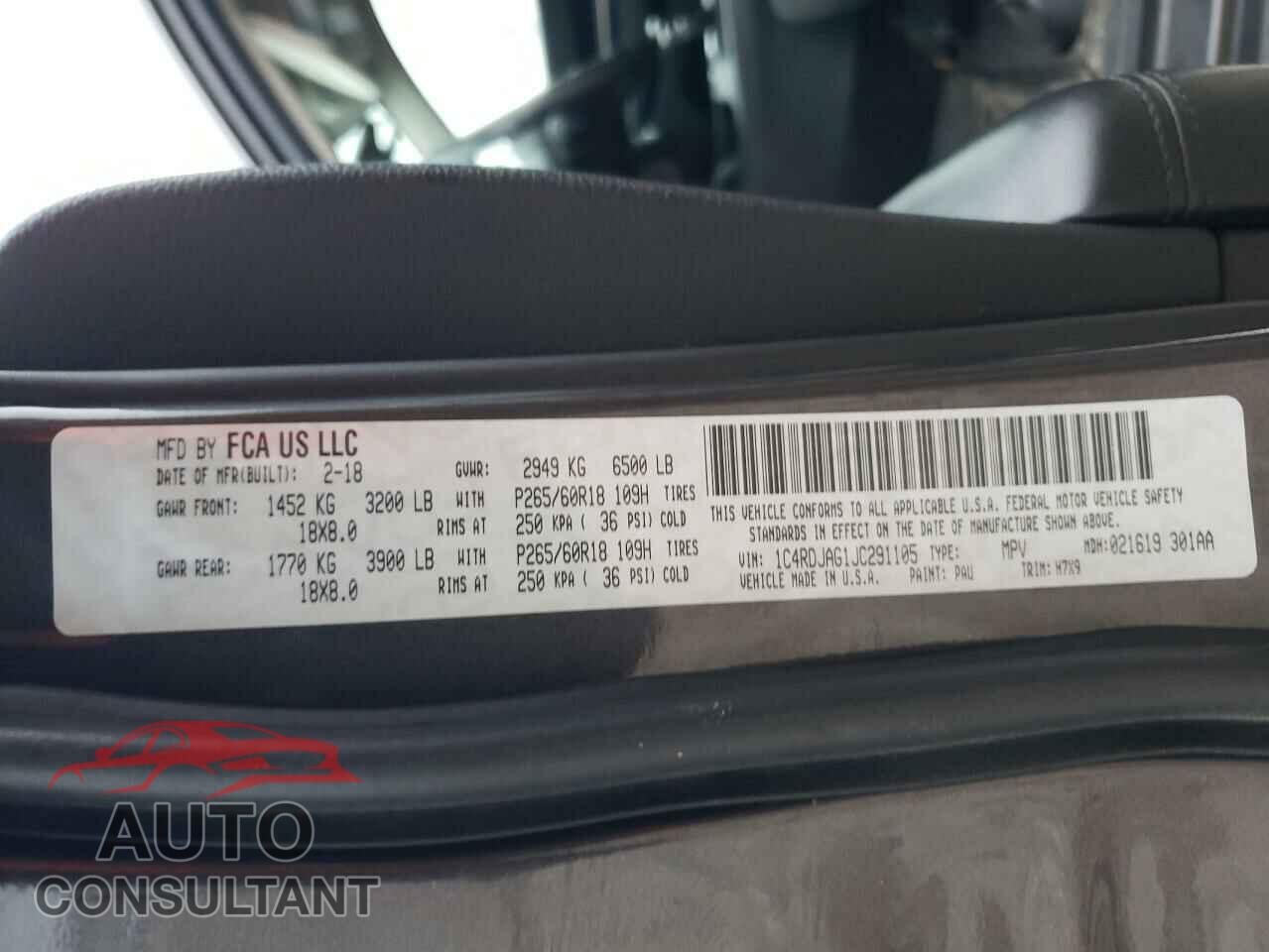 DODGE DURANGO 2018 - 1C4RDJAG1JC291105