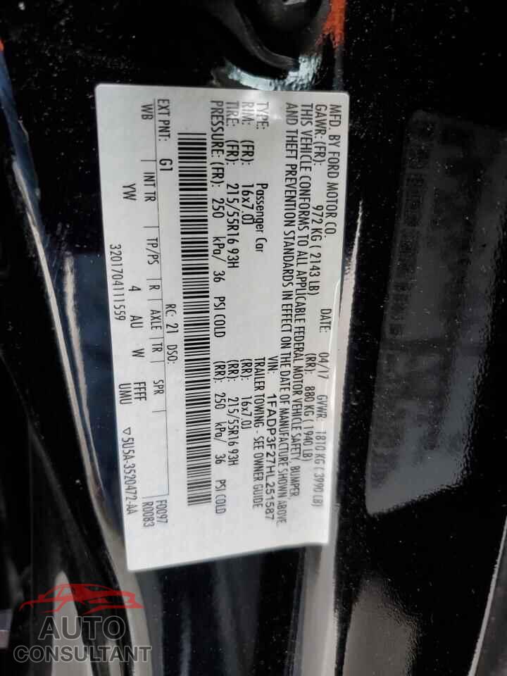 FORD FOCUS 2017 - 1FADP3F27HL251587