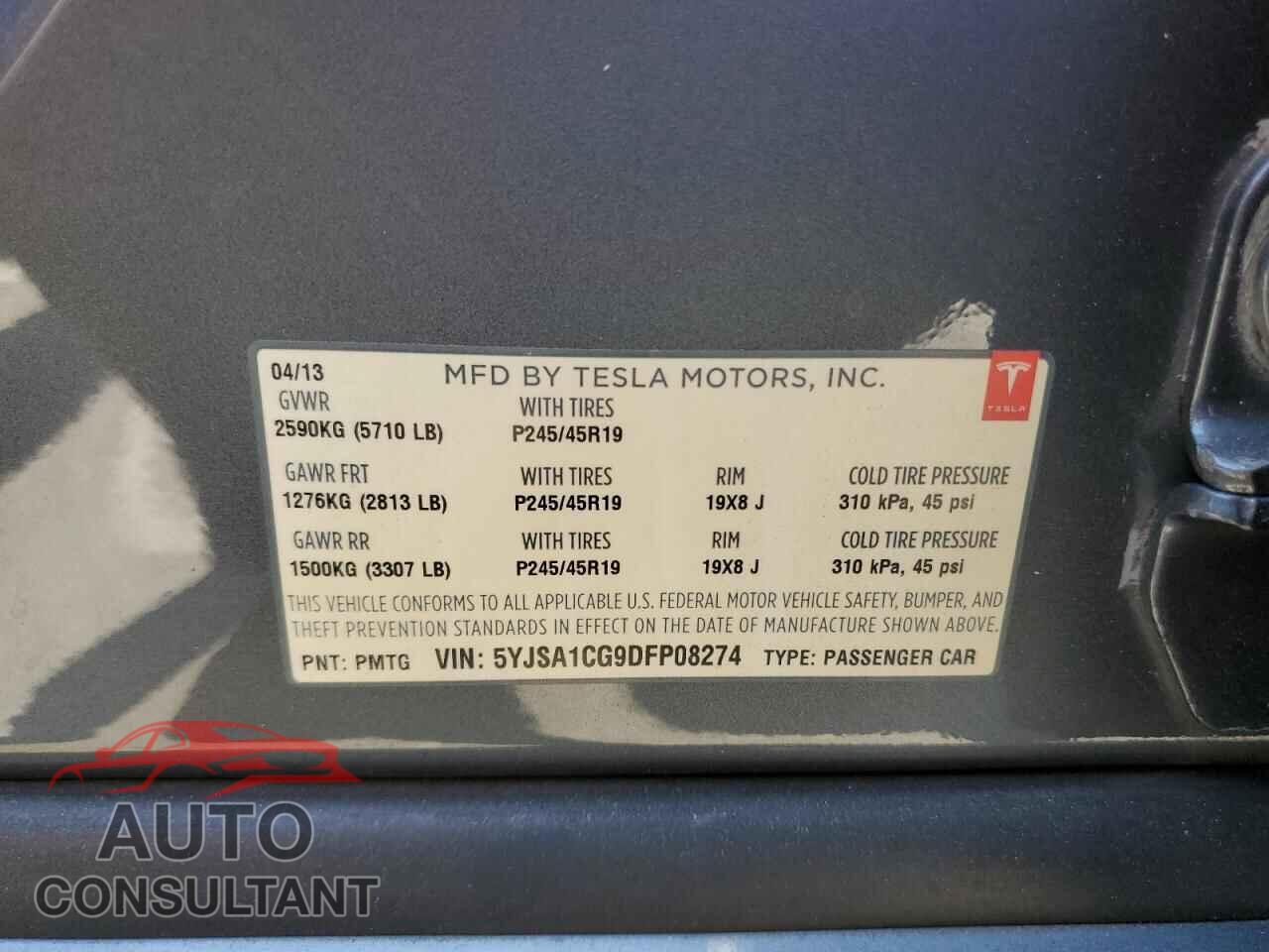 TESLA MODEL S 2013 - 5YJSA1CG9DFP08274