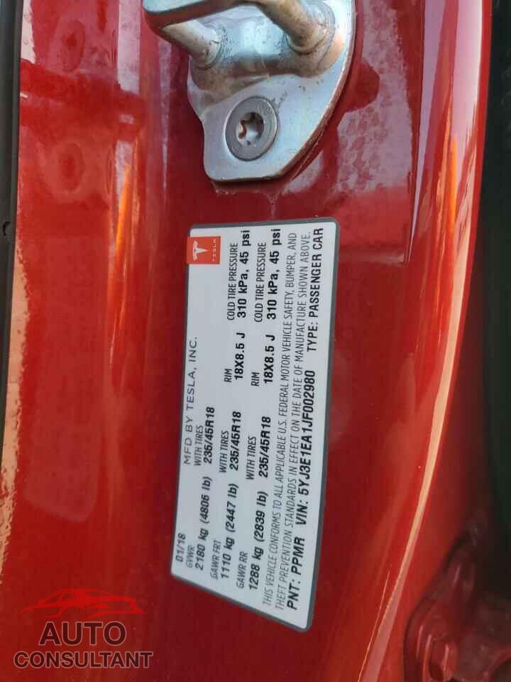 TESLA MODEL 3 2018 - 5YJ3E1EA1JF002980