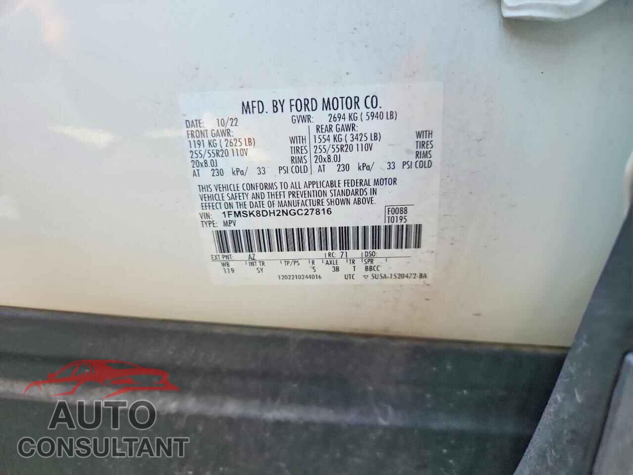 FORD EXPLORER 2022 - 1FMSK8DH2NGC27816