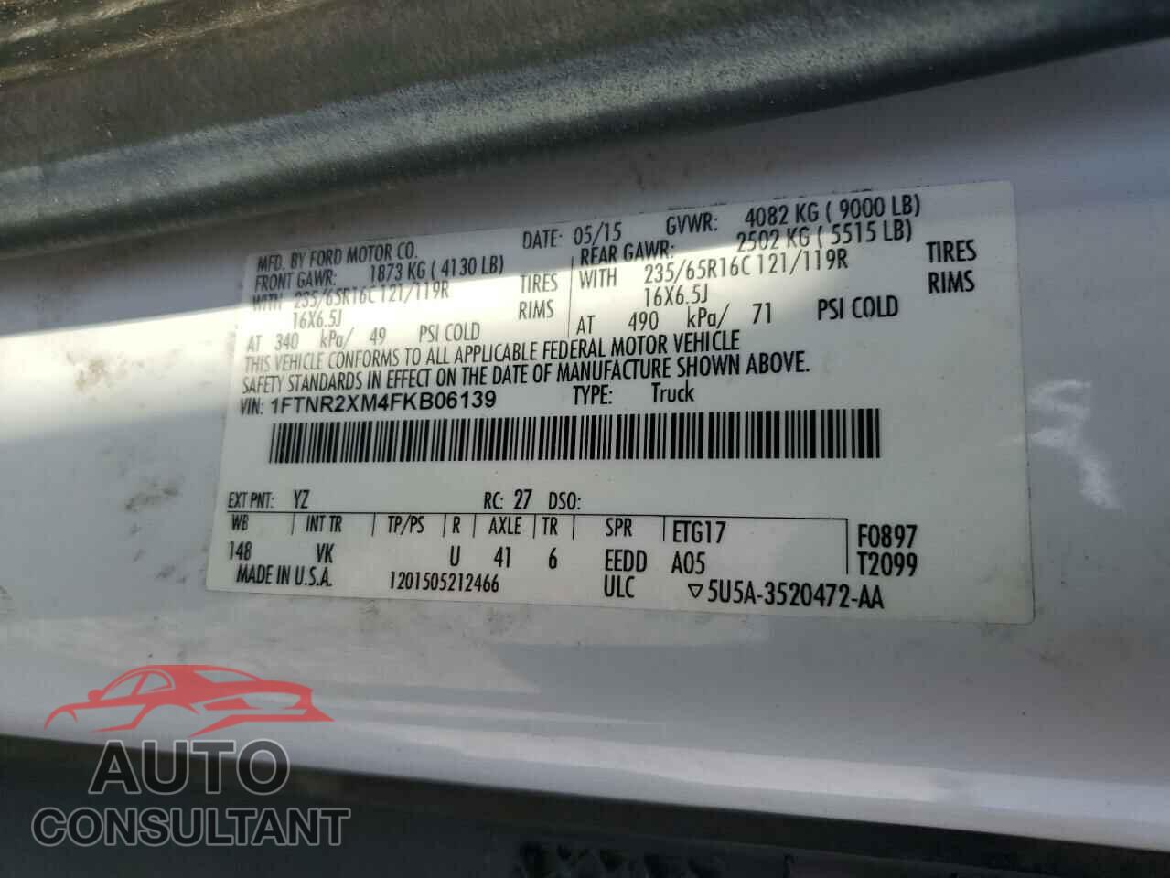 FORD TRANSIT 2015 - 1FTNR2XM4FKB06139