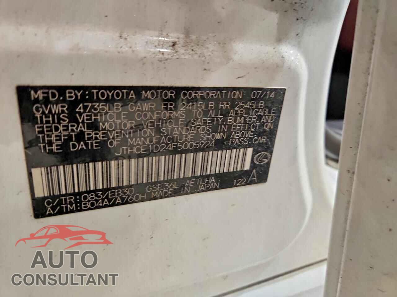 LEXUS IS 2015 - JTHCE1D24F5005924