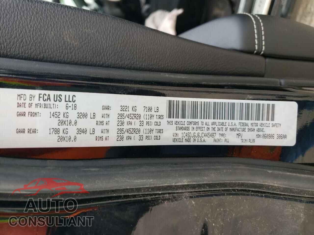 DODGE DURANGO 2018 - 1C4SDJGJ6JC445487