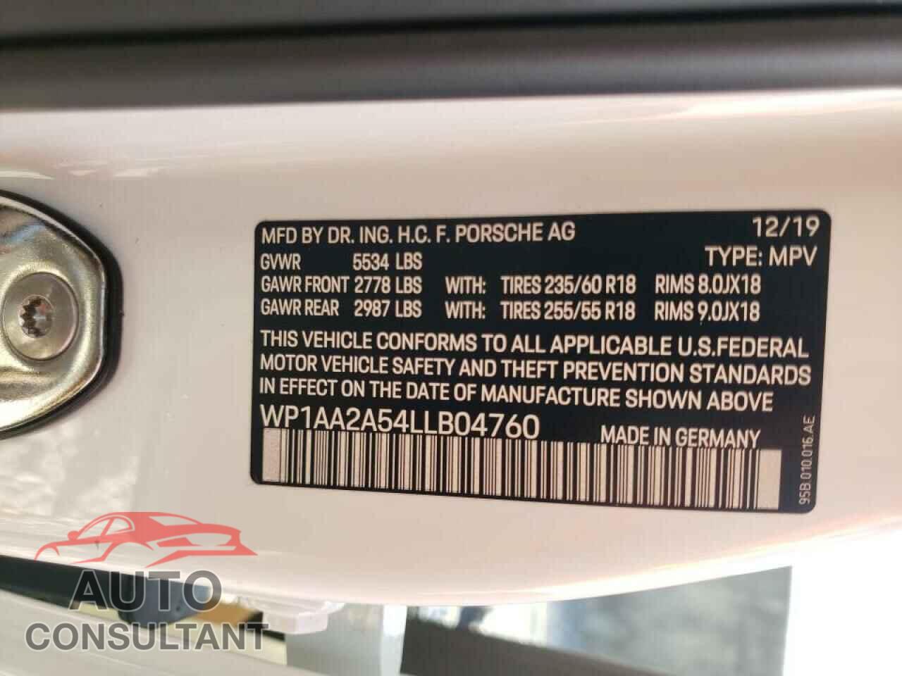 PORSCHE MACAN 2020 - WP1AA2A54LLB04760