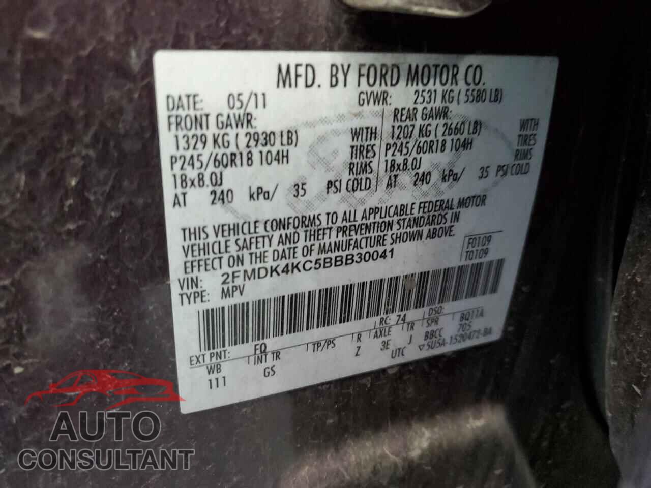 FORD EDGE 2011 - 2FMDK4KC5BBB30041