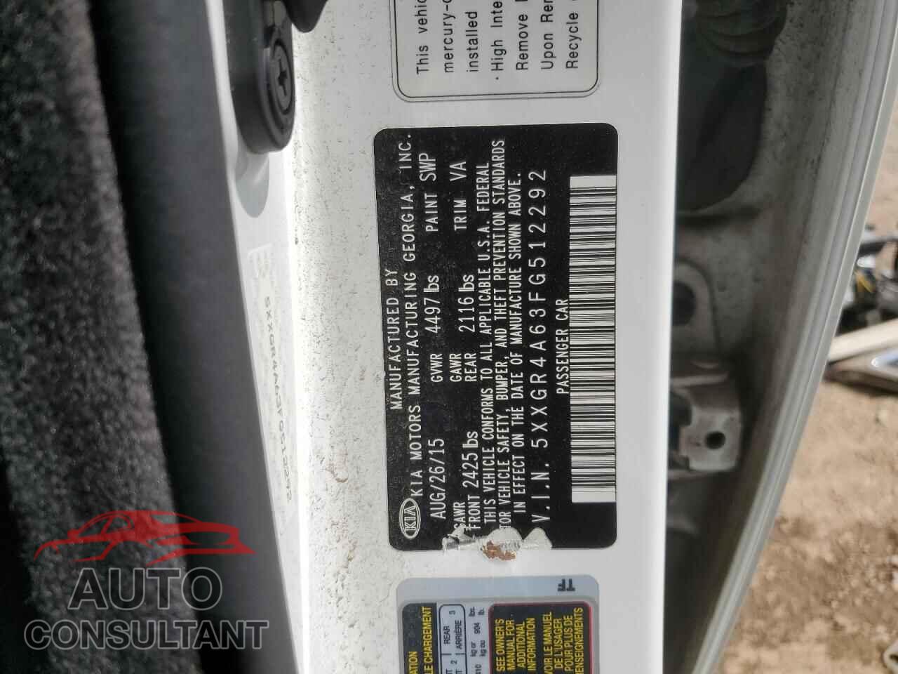 KIA OPTIMA 2015 - 5XXGR4A63FG512292