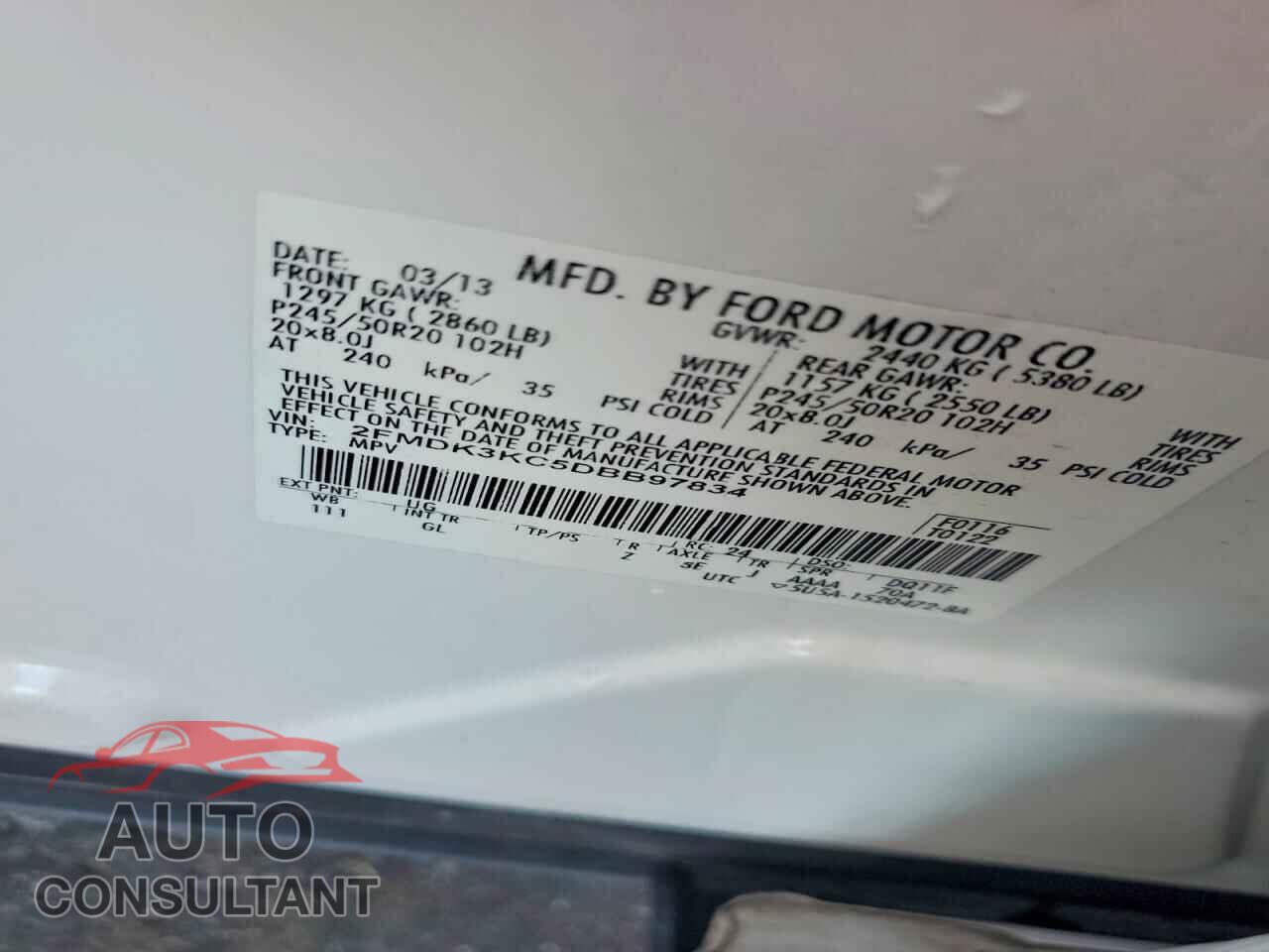 FORD EDGE 2013 - 2FMDK3KC5DBB97834
