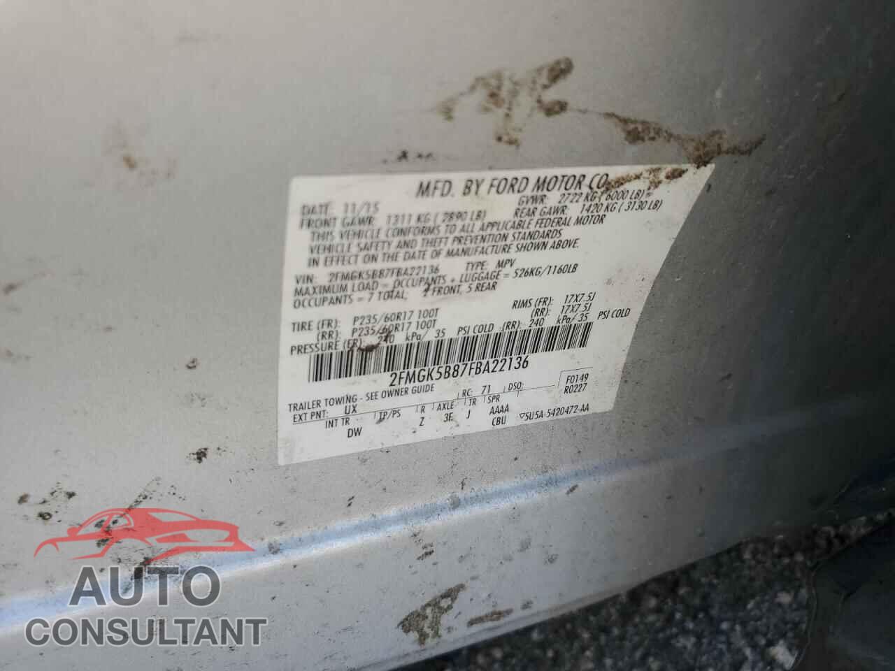 FORD FLEX 2015 - 2FMGK5B87FBA22136
