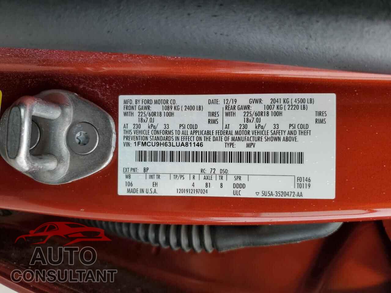 FORD ESCAPE 2020 - 1FMCU9H63LUA81146