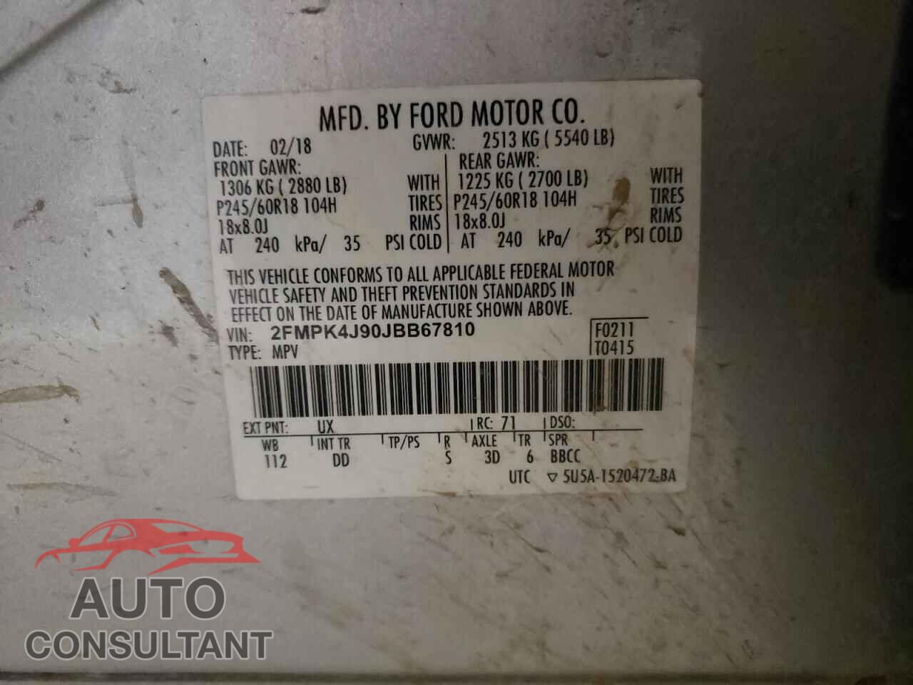 FORD EDGE 2018 - 2FMPK4J90JBB67810