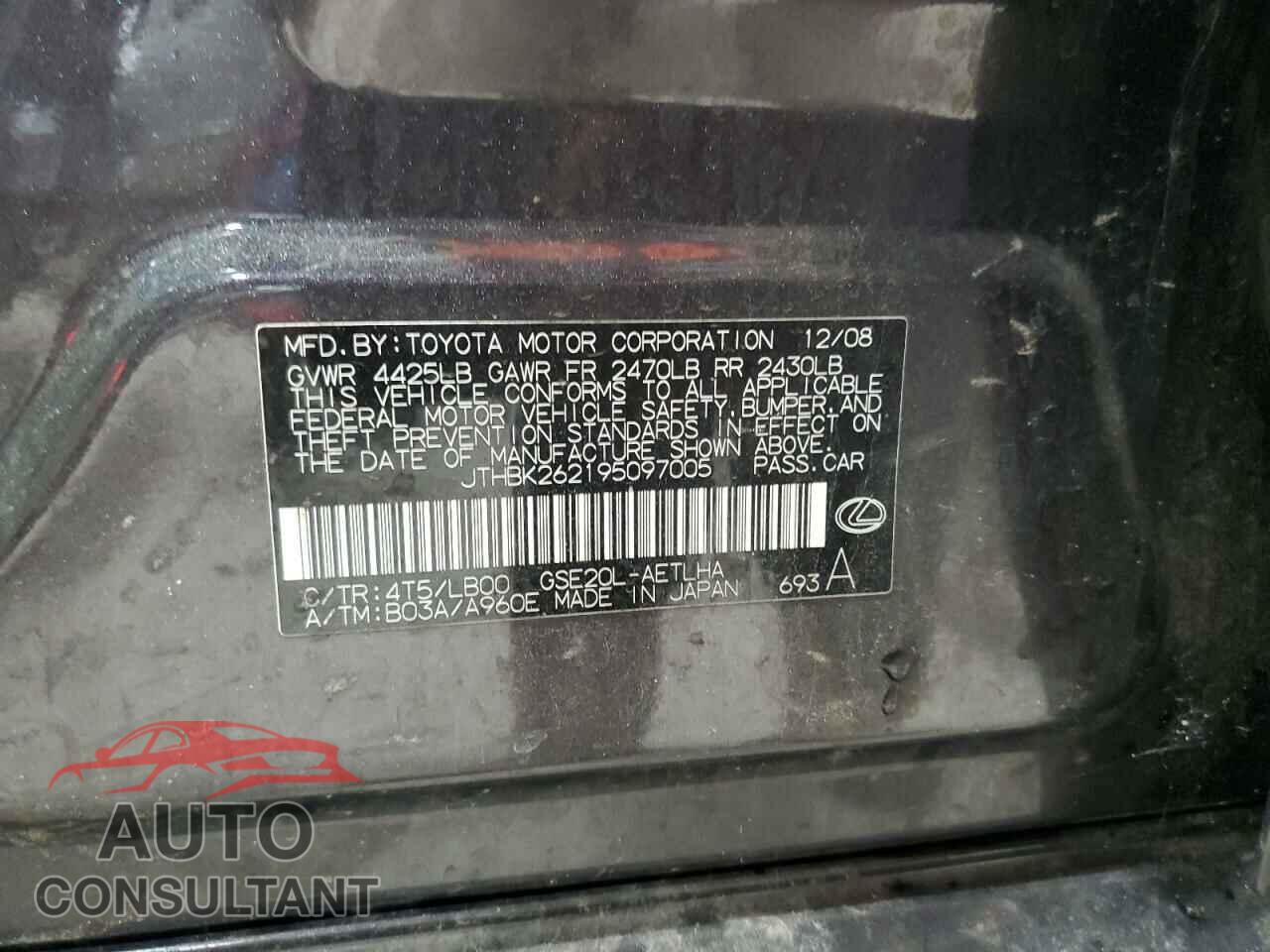 LEXUS IS 2009 - JTHBK262195097005