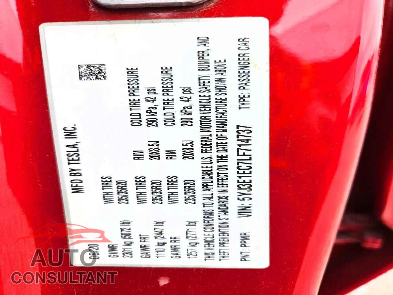 TESLA MODEL 3 2020 - 5YJ3E1EC7LF714737