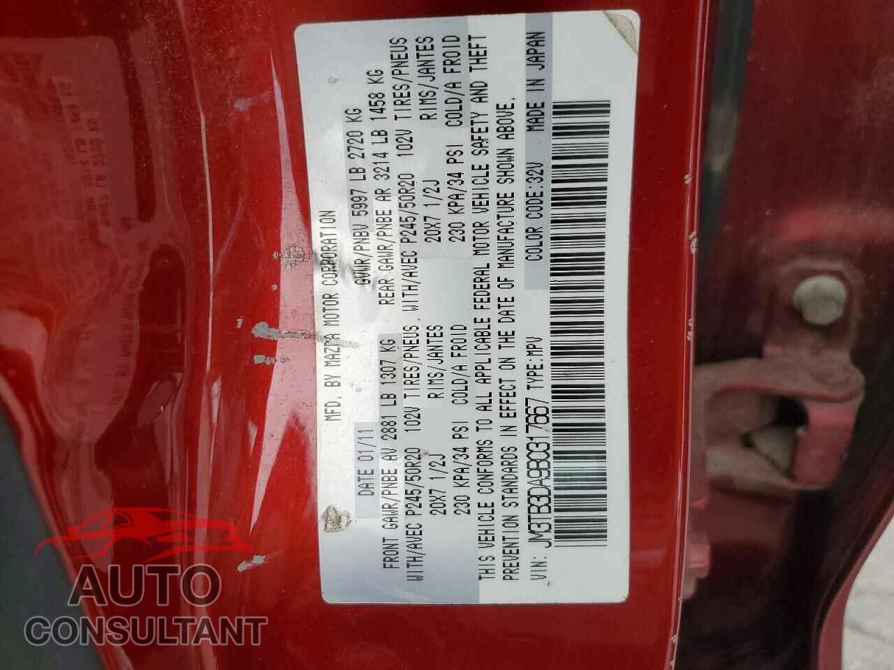 MAZDA CX-9 2011 - JM3TB3DA9B0317667