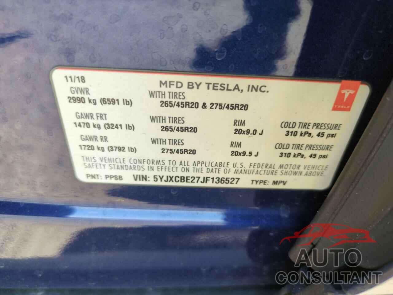 TESLA MODEL X 2018 - 5YJXCBE27JF136527