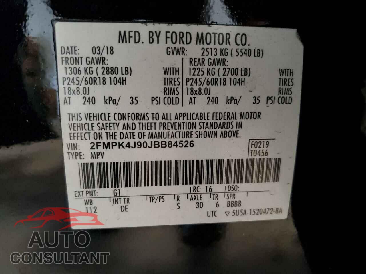 FORD EDGE 2018 - 2FMPK4J90JBB84526
