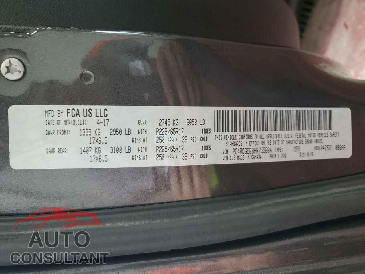 DODGE CARAVAN 2017 - 2C4RDGEG8HR755604