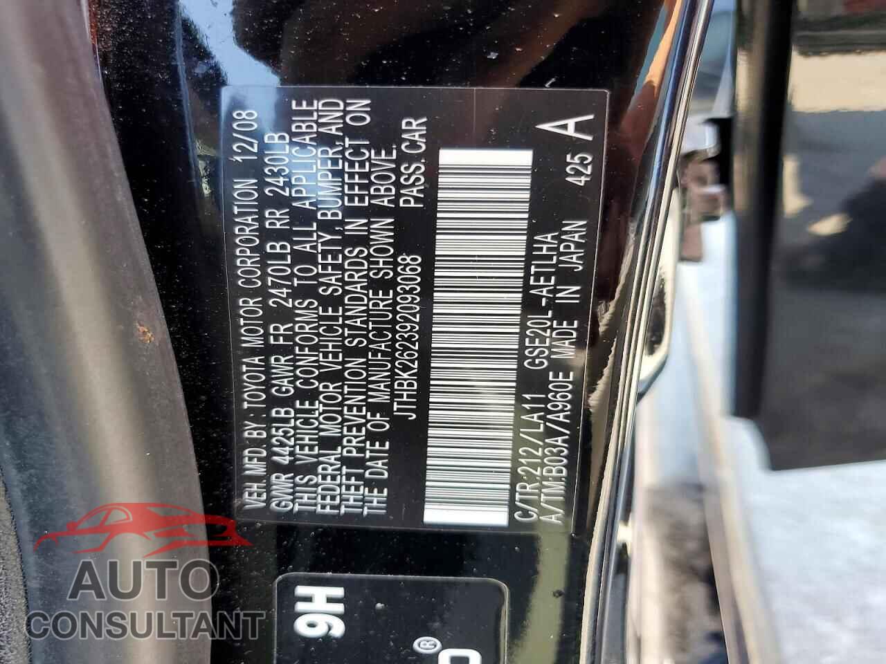LEXUS IS 2009 - JTHBK262392093068