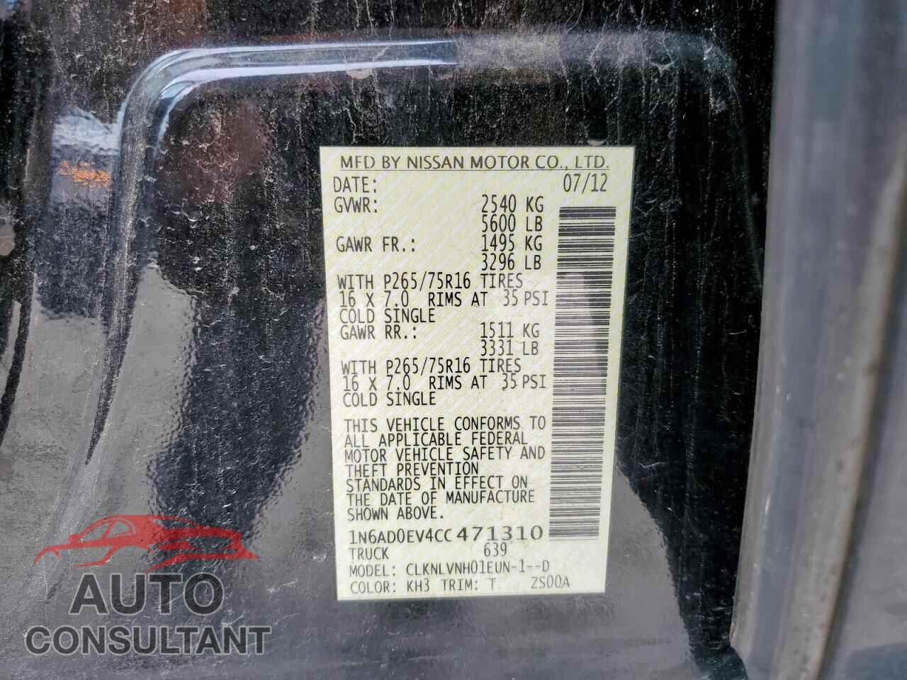 NISSAN FRONTIER 2012 - 1N6AD0EV4CC471310