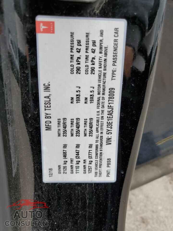 TESLA MODEL 3 2018 - 5YJ3E1EA5JF178009