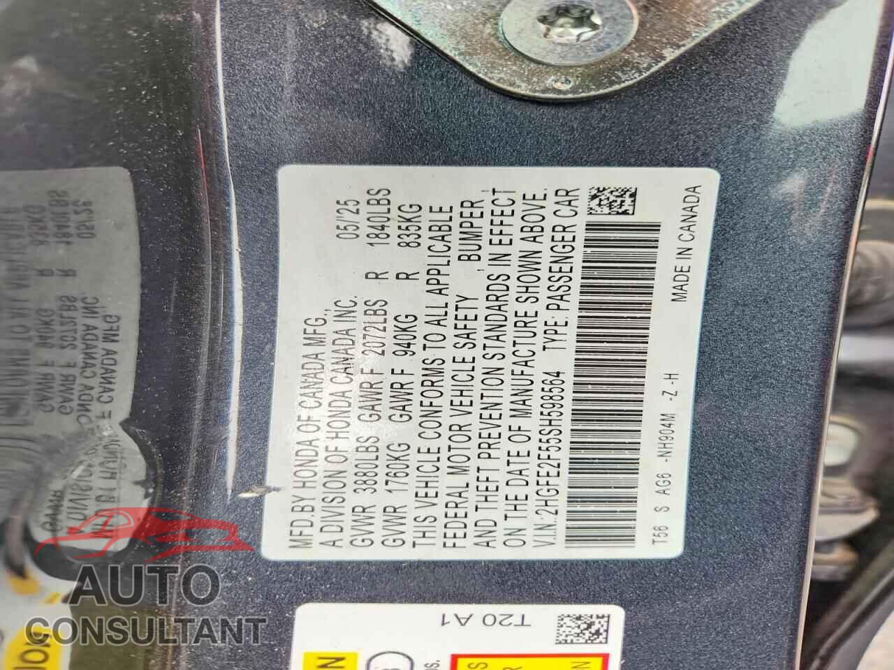HONDA CIVIC 2025 - 2HGFE2F55SH598564
