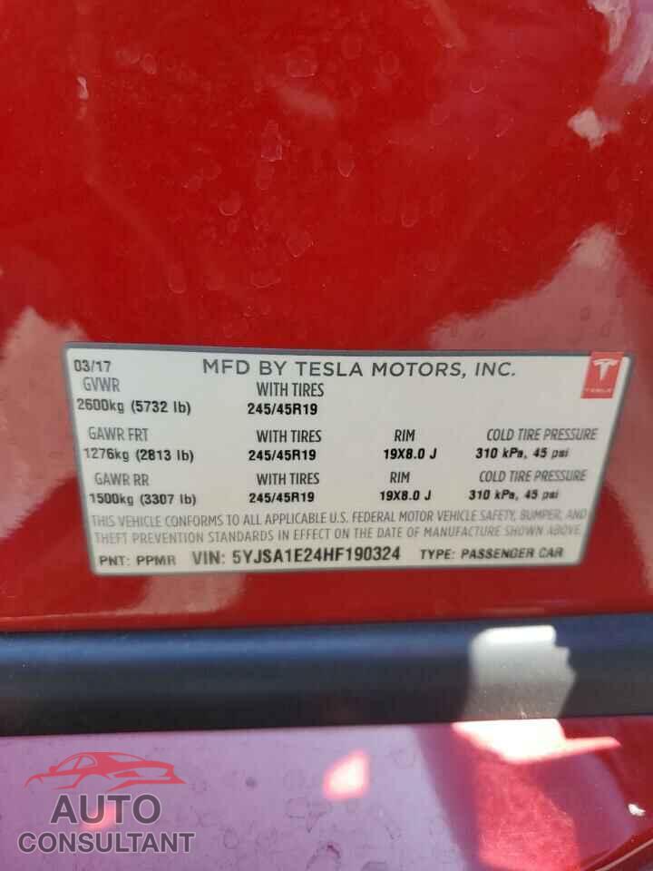 TESLA MODEL S 2017 - 5YJSA1E24HF190324