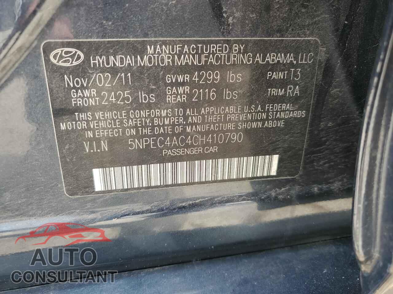 HYUNDAI SONATA 2012 - 5NPEC4AC4CH410790