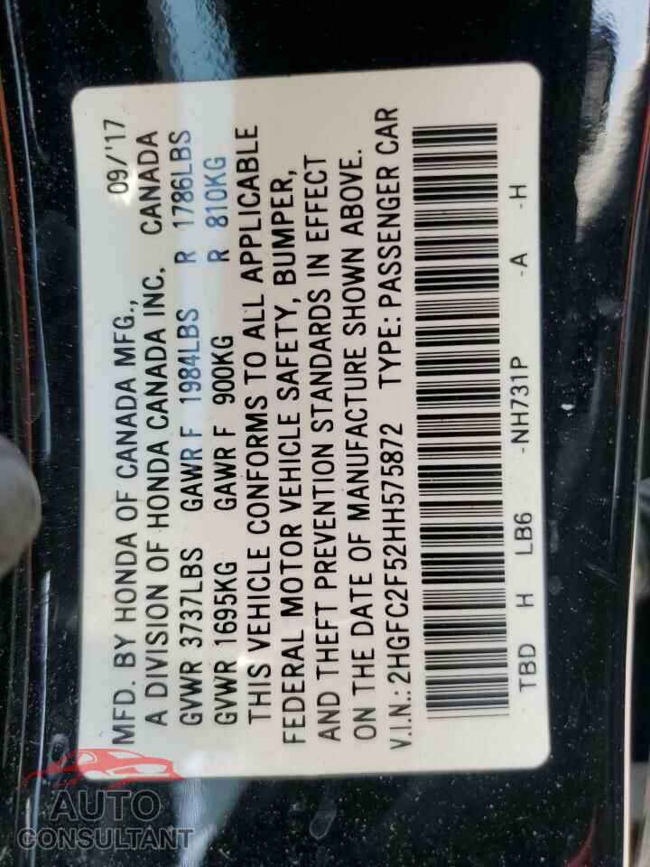 HONDA CIVIC 2017 - 2HGFC2F52HH575872
