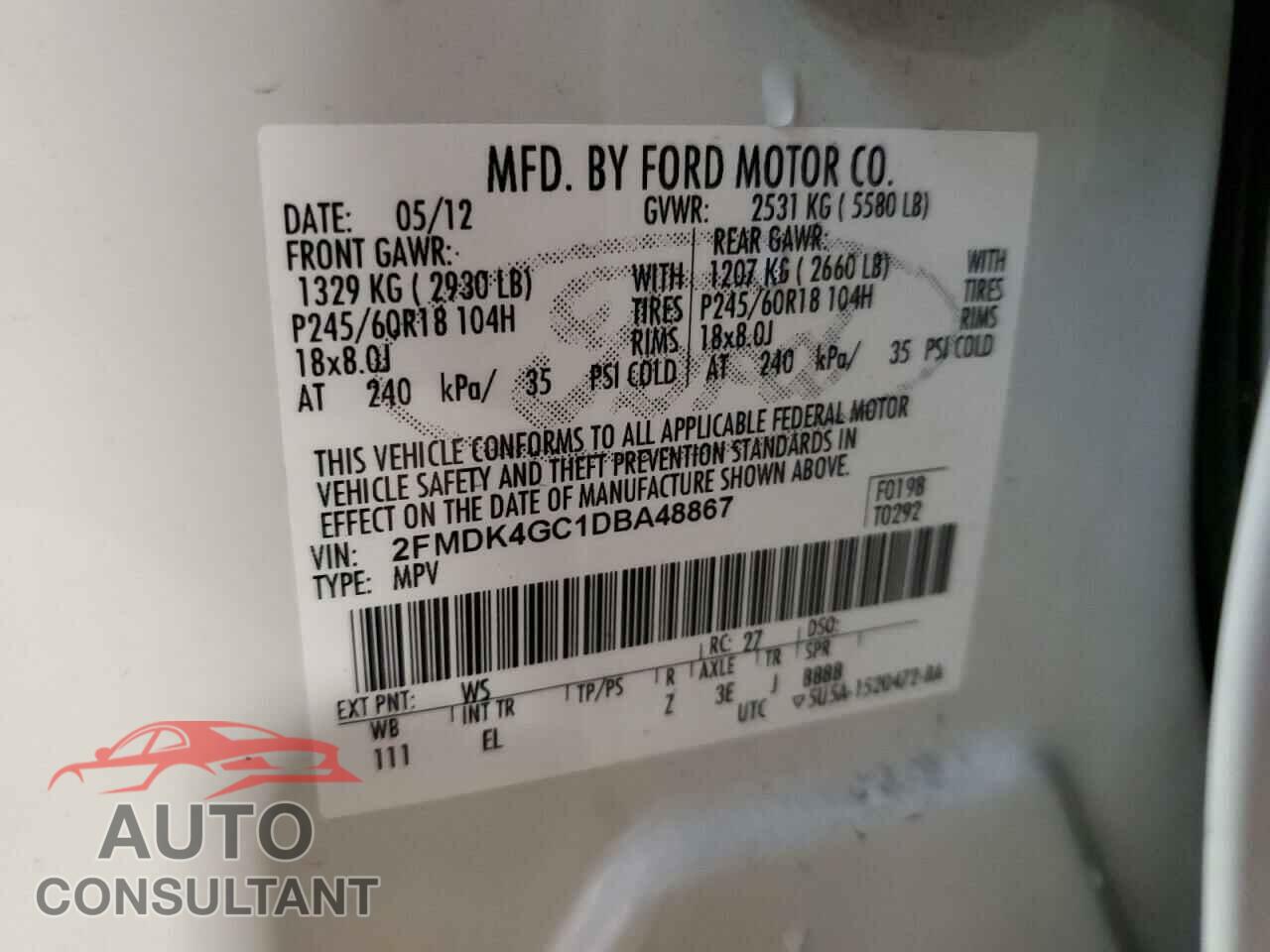 FORD EDGE 2013 - 2FMDK4GC1DBA48867