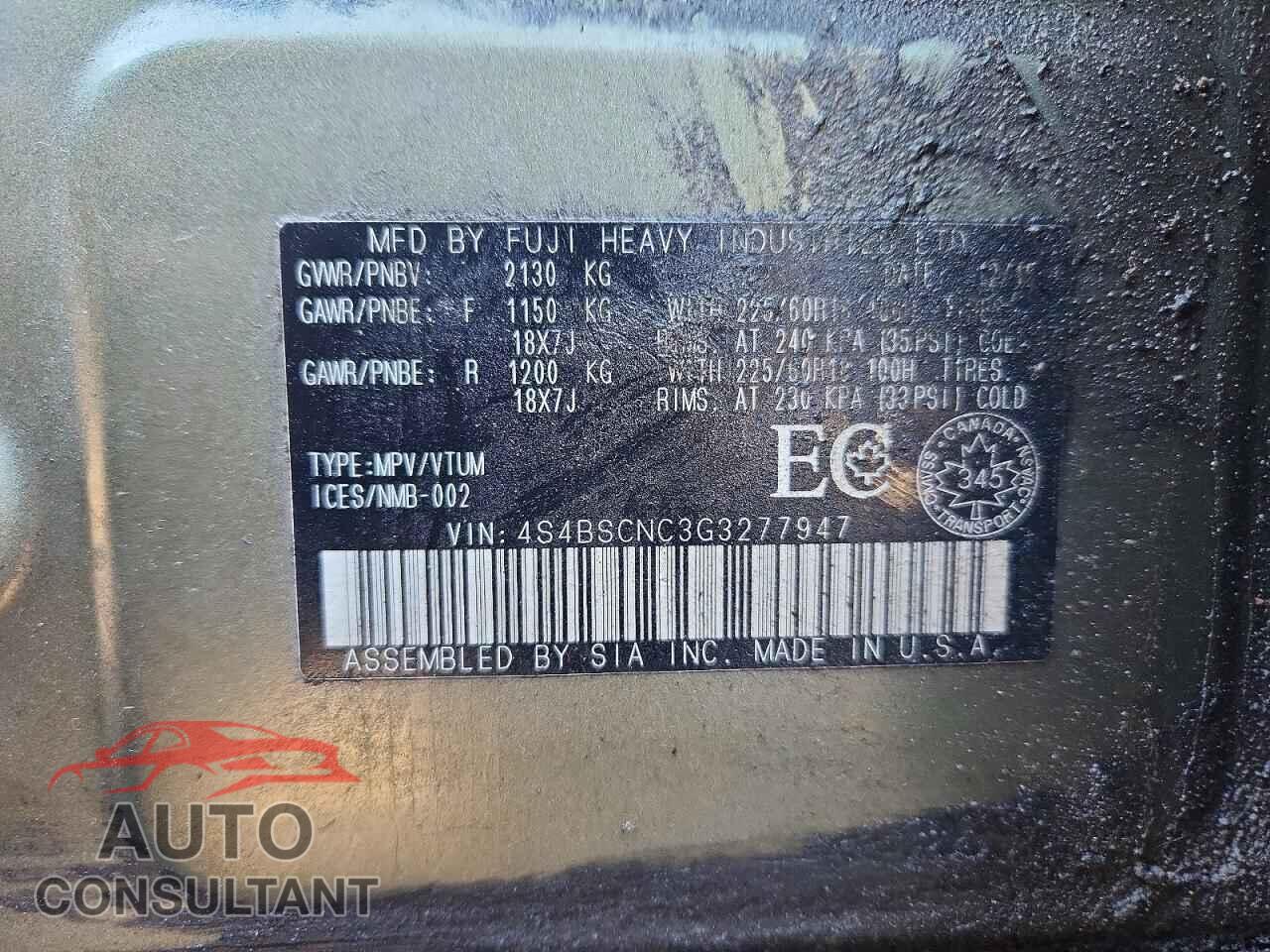 SUBARU OUTBACK 2016 - 4S4BSCNC3G3277947
