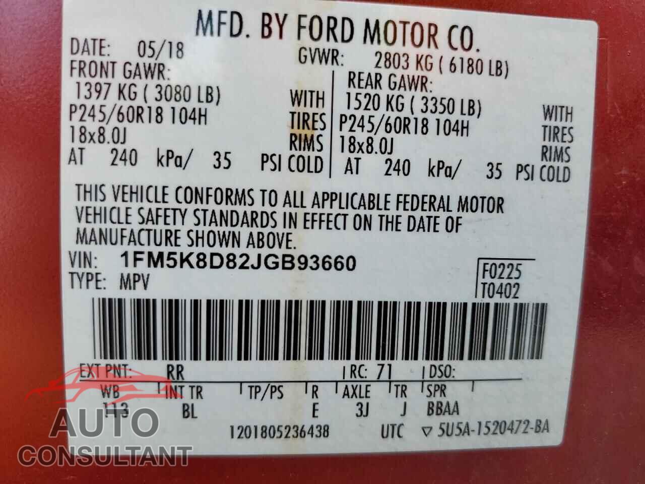 FORD EXPLORER 2018 - 1FM5K8D82JGB93660