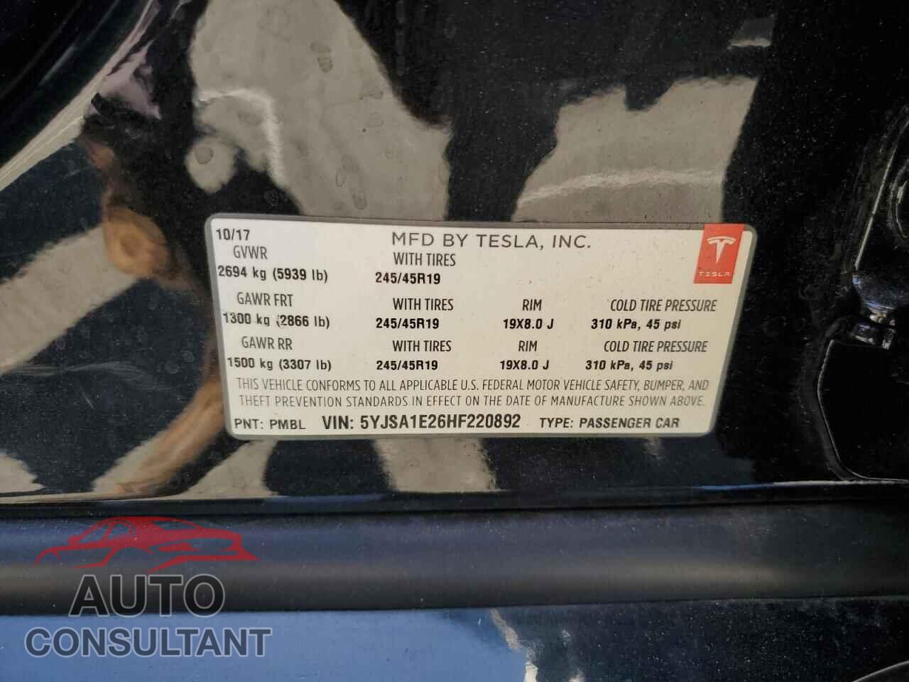 TESLA MODEL S 2017 - 5YJSA1E26HF220892