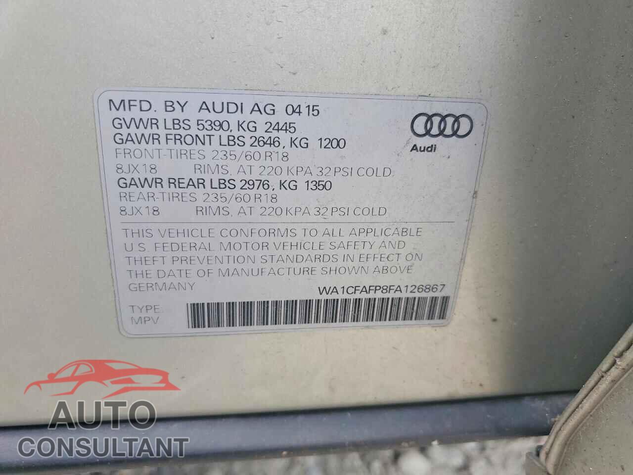 AUDI Q5 2015 - WA1CFAFP8FA126867