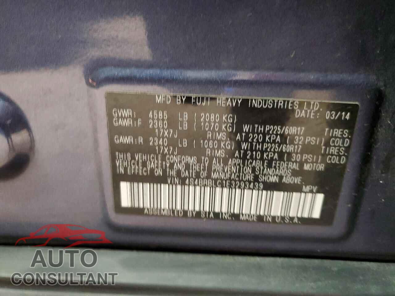 SUBARU OUTBACK 2014 - 4S4BRBLC1E3293439
