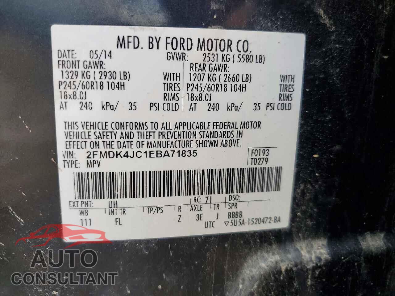 FORD EDGE 2014 - 2FMDK4JC1EBA71835