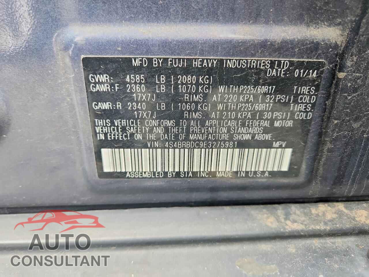 SUBARU OUTBACK 2014 - 4S4BRBDC9E3275981