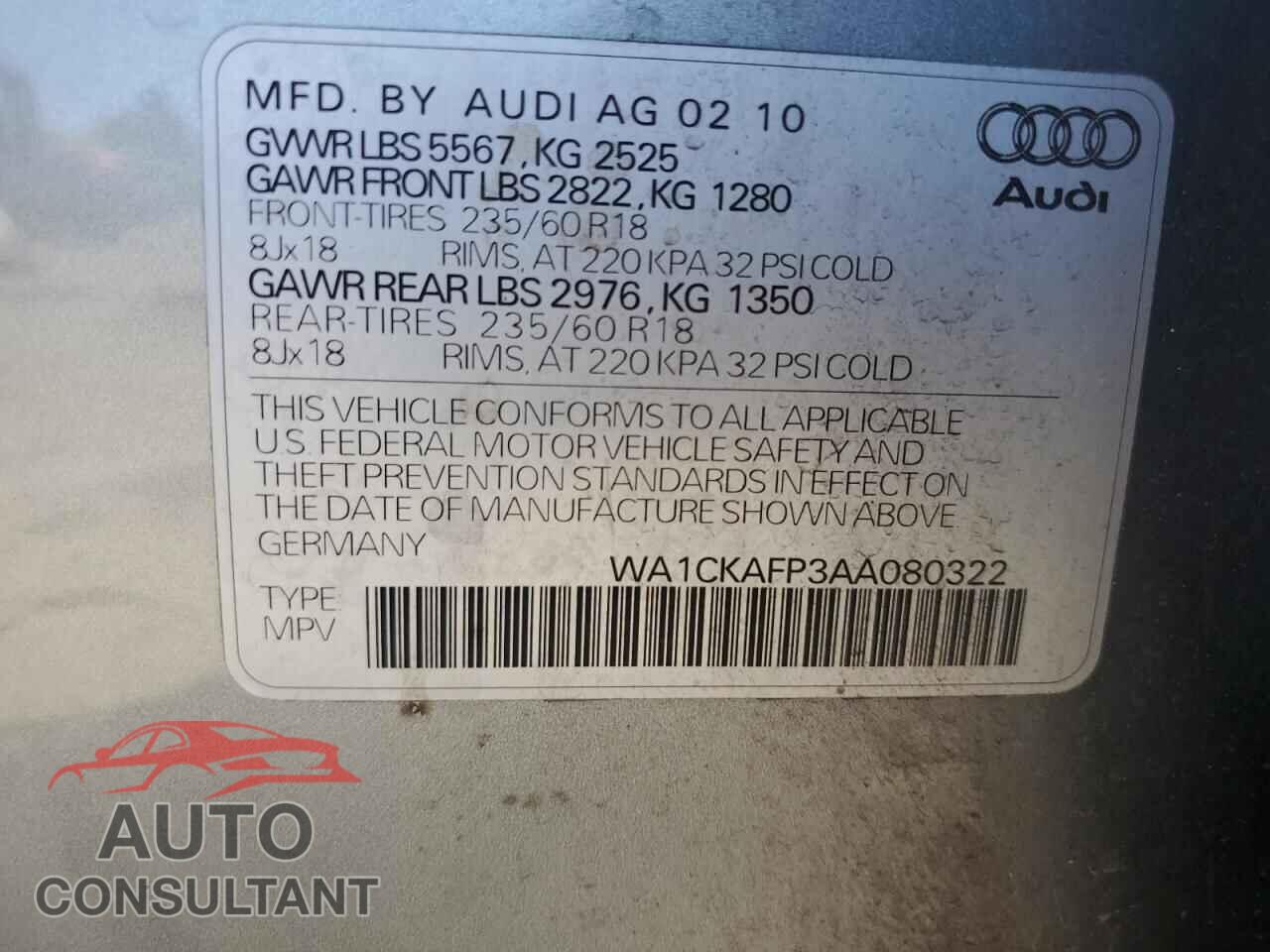 AUDI Q5 2010 - WA1CKAFP3AA080322