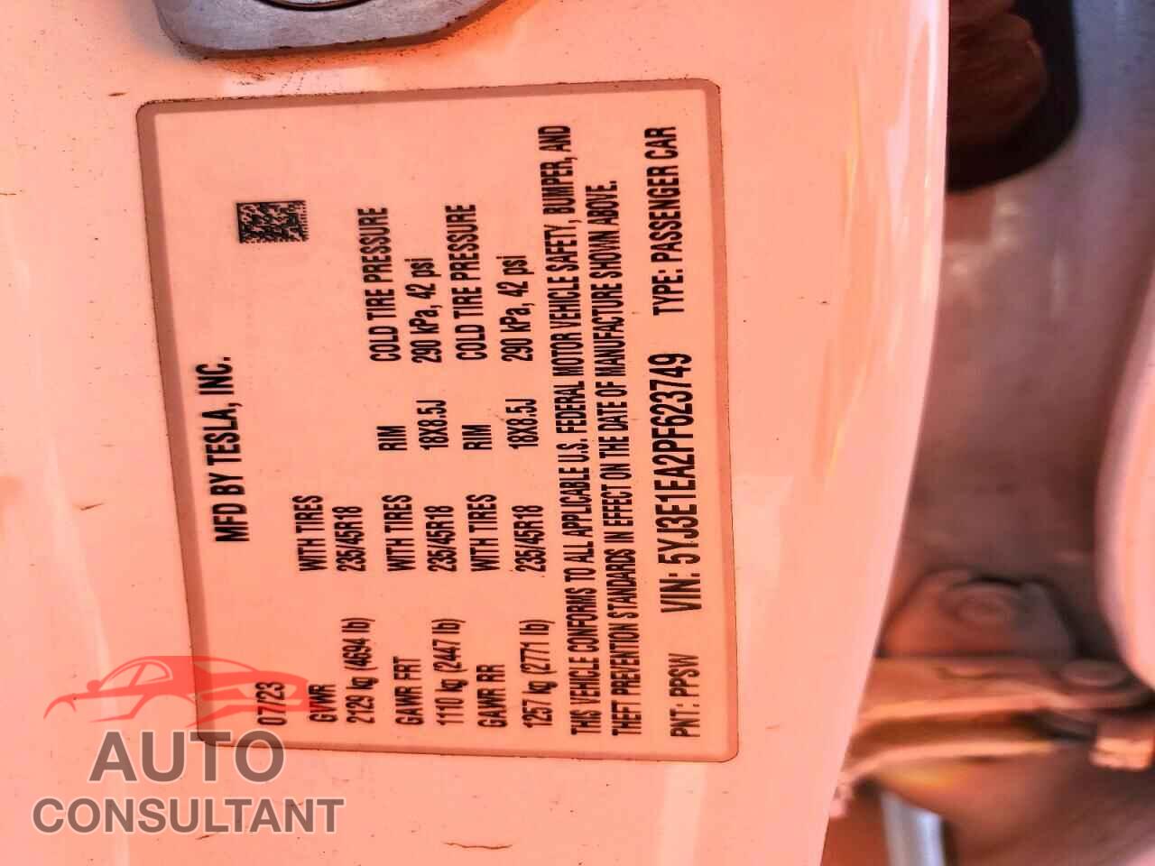 TESLA MODEL 3 2023 - 5YJ3E1EA2PF623749
