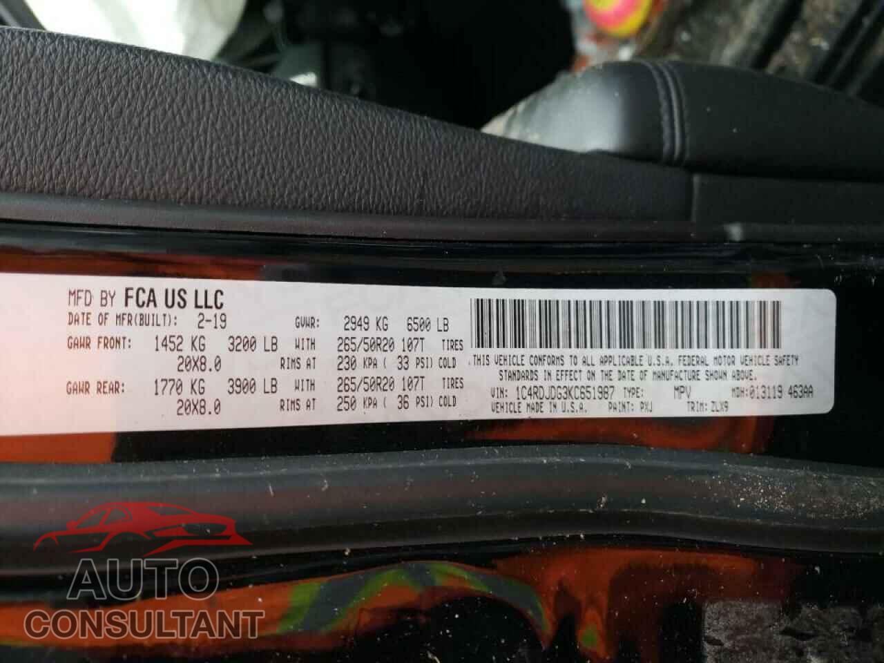 DODGE DURANGO 2019 - 1C4RDJDG3KC651987